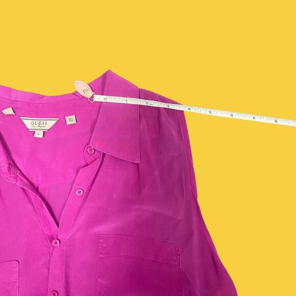GUESS 100% Silk Magenta Sleeveless Button-Up Blouse – Size L - Picture 5 of 7